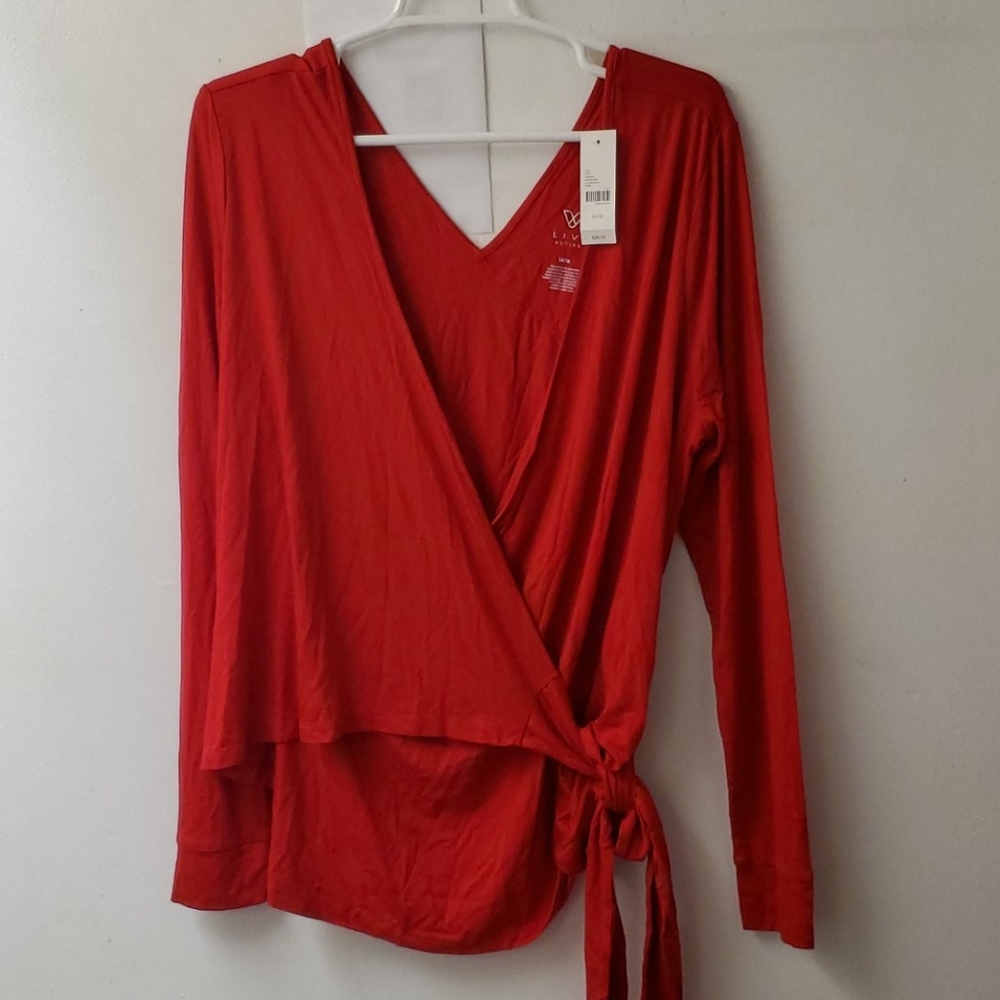 Red criss cross blouse